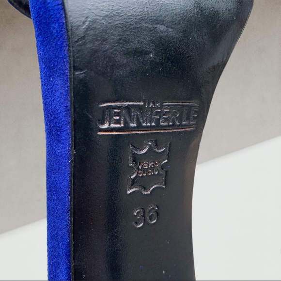 🍋 Jennifer Le blue suede & gold buckle heels 36 - Picture 13 of 13
